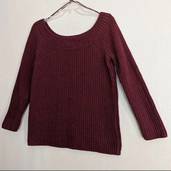 Pink Republic Sweater Burgundy Shaker Knit Ribbed Cotton Large - Picture 4 of 11